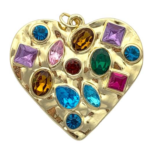 Gold & Multicolor Gem Metal Heart Pendant by Bead Landing™